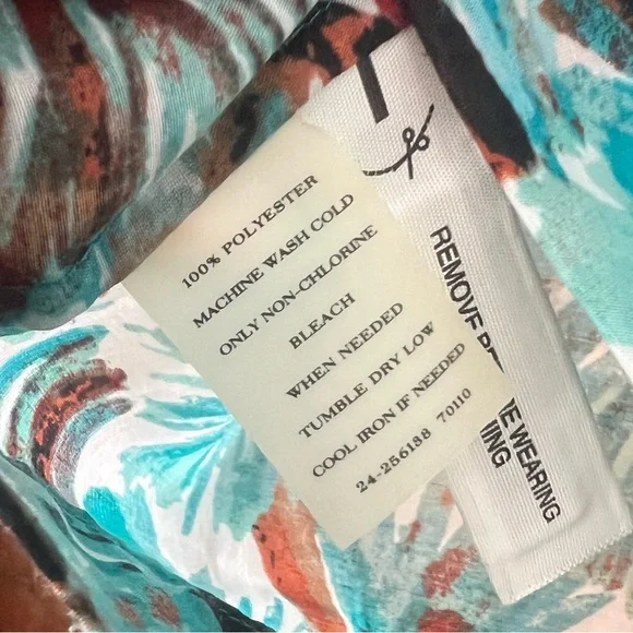 Ann Taylor Teal & Brown Leaf Print Blouse | Short Sleeve Tie-Back Top | Large - Picture 3 of 4